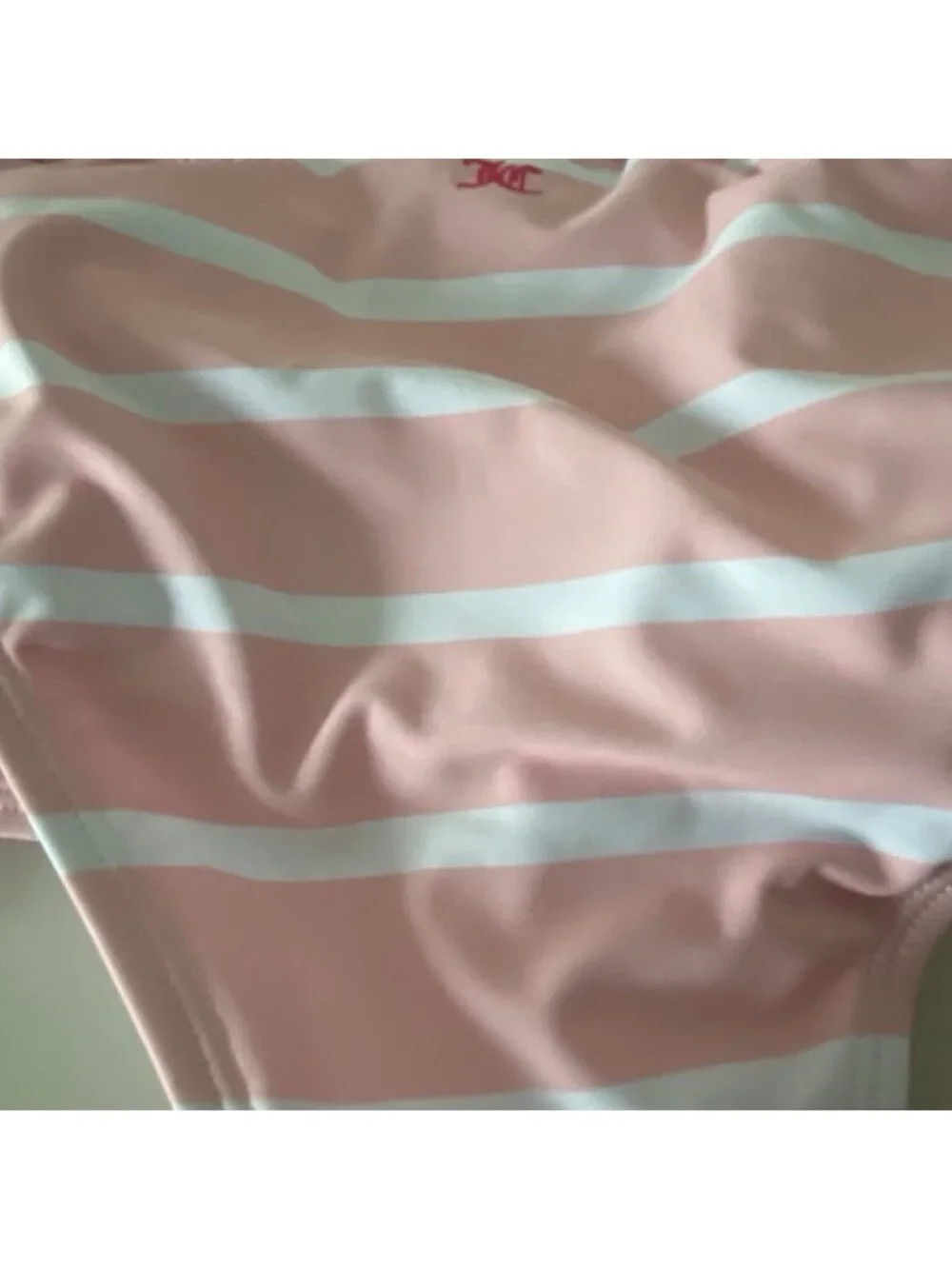 Juicy Couture‎ Ruched Front Bikini Set W/Logo Charms Pink Striped Size XL NEW